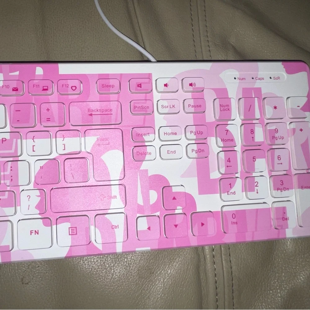 Barbie Pink and White USB Keyboard Cute Fashion Windows Full Size Fun Collectors